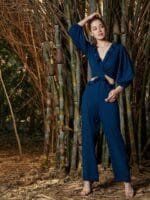 Athena Teal Blue Basic Jumpsuit with Ruffles