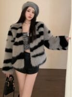 JC Mode Striped Front-Open Overcoats