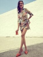 Onlytrend Cream-Coloured & Teal Linen Printed Jumpsuit