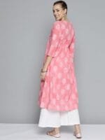 OnlyTrend Women Pink & White Ethnic Motifs Printed Gotta Patti Pure Cotton Kurta