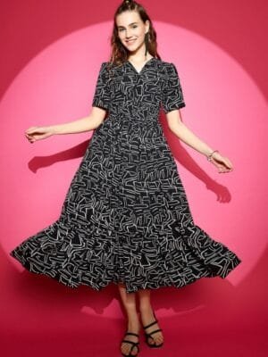 OnlyTrend Abstract Printed Fit & Flare Midi Dress