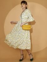 OnlyTrend Women Floral Print Flared Sleeve Crepe Fit & Flare Midi Dress