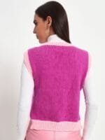 OnlyTrend Women Floral Woollen Crop Sweater Vest with Embroidered Detail