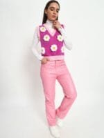 OnlyTrend Women Floral Woollen Crop Sweater Vest with Embroidered Detail