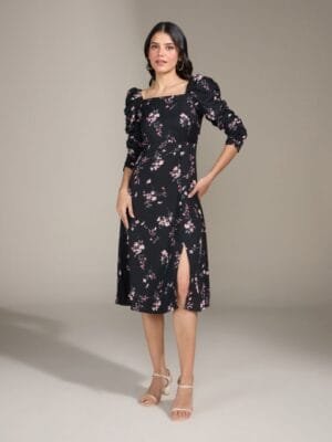 OnlyTrend Black & Pink Floral Printed A-Line Dress