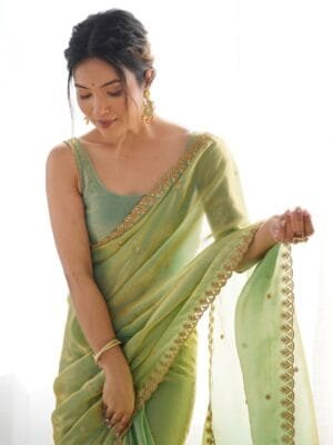 OnlyTrend Embellished Sequinned Tissue Saree