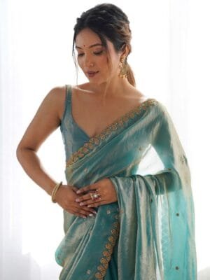 OnlyTrend Embellished Sequinned Tissue Saree