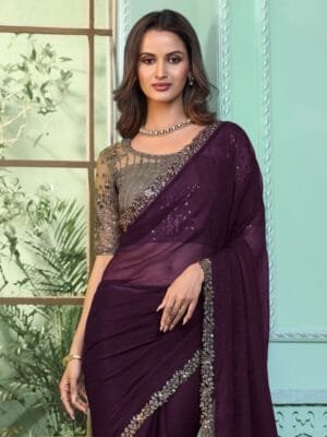 OnlyTrend Embroidered Poly Chiffon Saree