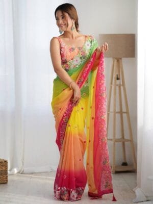 OnlyTrend Floral Embellished Sequinned Saree