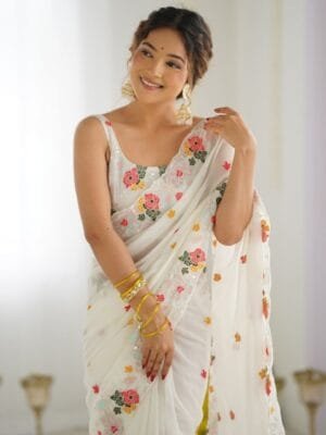 OnlyTrend Floral Sequinned Saree