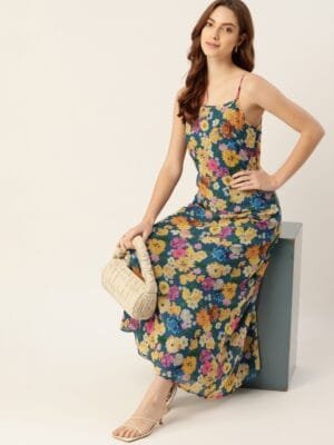 OnlyTrend Blue & Yellow Floral Maxi Dress