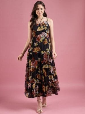 OnlyTrend Floral Print Chiffon Maxi Dress