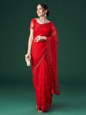 OnlyTrend Embroidered Neted Sarees