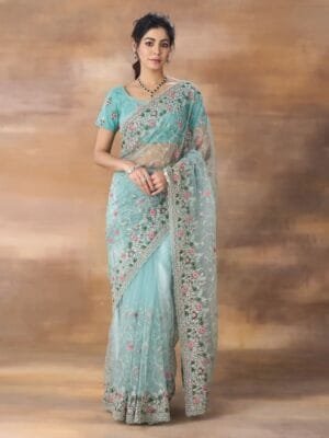 OnlyTrend Floral Embroidered Net Saree