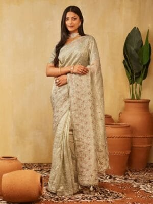 OnlyTrend Floral Embroidered Organza Saree