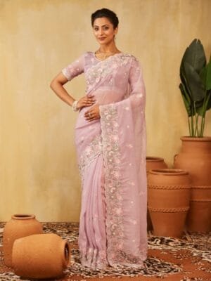 OnlyTrend Floral Embroidered Pure Chiffon Saree