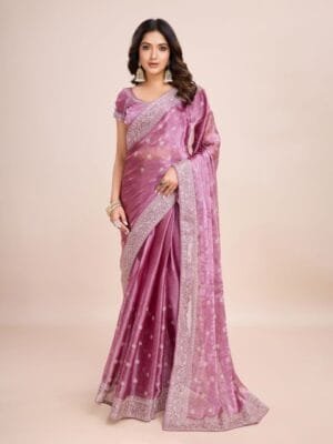 OnlyTrend Floral Embroidered Silk Blend Ready to Wear Saree