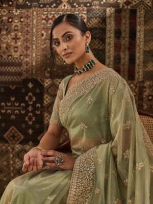 OnlyTrend Floral Zardozi Supernet Designer Saree