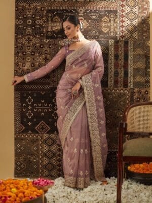 OnlyTrend Floral Zardozi Supernet Saree