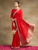 kasee Solid Embroidered Pure Silk Saree