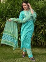 Libas Floral Printed Regular Gotta Patti Pure Cotton Kurta with Trousers & With Dupatta