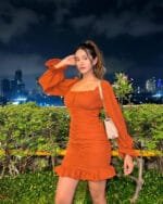 Milano rust gathered dress By OnlyTrend