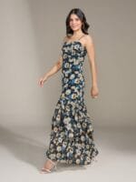 OnlyTrend Black & Off-White Floral Print High-Slit Tiered Maxi Dress