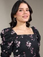 OnlyTrend Black & Pink Floral Printed A-Line Dress