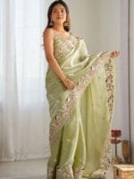 OnlyTrend Embellished Sequinned Organza Saree