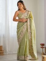 OnlyTrend Embellished Sequinned Organza Saree