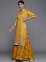 OnlyTrend Floral Embroidered Sequinned Scoop Neck Straight Kurta With Sharara And Dupatta