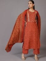 OnlyTrend Floral Printed Regular Gotta Patti Pure Cotton Kurta with Palazzos & With Dupatta