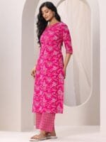 OnlyTrend Floral Printed Round Neck Pure Cotton Straight Kurta With Palazzos & Dupatta