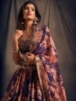 OnlyTrend Purple & Pink Embroidered Sequinned Shibori Semi-Stitched Lehenga & Unstitched Blouse With Dupatta