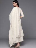 OnlyTrend Women Off White Floral Mirror detail Cotton Straight Kurta & Palazzos with Dupatta