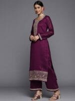 OnlyTrend Women Purple Floral Embroidered Sequinned Kurta with Palazzos & Dupatta