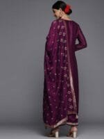 OnlyTrend Women Purple Floral Embroidered Sequinned Kurta with Palazzos & Dupatta