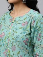 OnlyTrend Women Sea Green Floral Printed Kurta with Palazzos & Dupatta