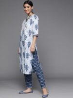 OnlyTrend Women White Paisley Motifs Printed Pure Cotton Kurta with Trousers & With Dupatta