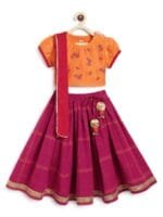 Tiber Taber Girls Embroidered Cotton Ready To Wear Lehenga & Blouse With Dupatta