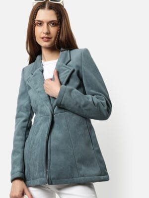 Onlytrend Notched Lapel Collar Suede Single Breasted Blazers