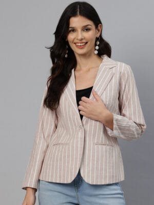 Onlytrend Striped Single-Breasted Pure Cotton Casual Blazer