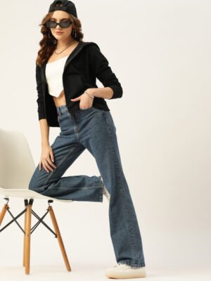 OnlyTrend Women Black Solid Hooded Sweatshirt