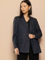 her by invictus Checked Relaxed Fit Double Breasted Blazer