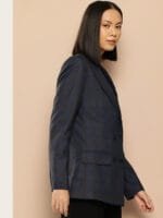 her by invictus Checked Relaxed Fit Double Breasted Blazer