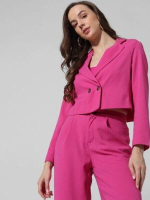 Onlytrend Notched Lapel Collar Double Breasted Tailored Fit Crop Casual Blazer