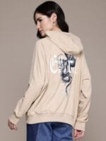 Roadster The Life Co. Graphic Printed Hooded Longline Sweatshirt