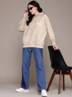 Roadster The Life Co. Graphic Printed Hooded Longline Sweatshirt