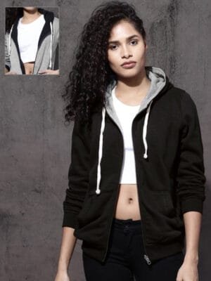 OnlyTrend Women Black & Grey Melange Reversible Sweatshirt