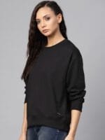 Roadster Women Black Solid Boxy Sweatshirt